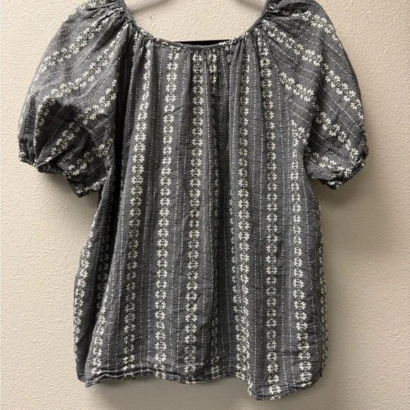 Cato Gray Floral Stripe Peasant Blouse Puff Sleeve Boho 18/20W - Picture 7 of 8